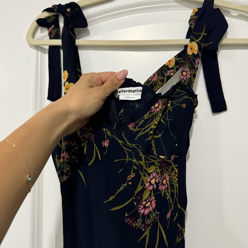 Reformation Navy Floral Tie-Shoulder Mini Dress - Picture 8 of 8